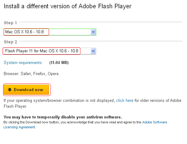 Select Adobe Flash Player